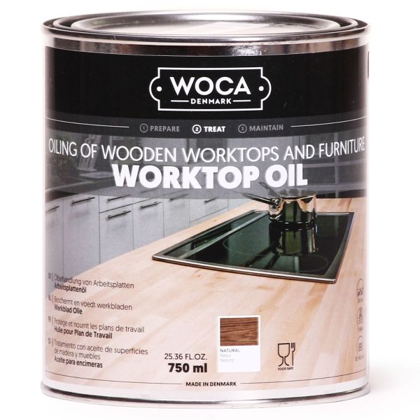 WOCA Arbeitsplattenöl natur / farblos für alle Massivhölzer und Leimhölzer - 750 ml